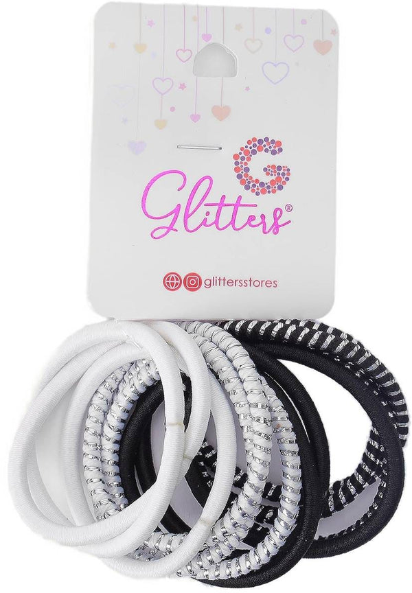 Glitters Trendy Stretchy Hair Ties Glitter Accents Black 12 Pieces