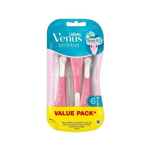 Gillette Venus 3-Blade Sensitive Razors Ergonomic Handle 6 Pack