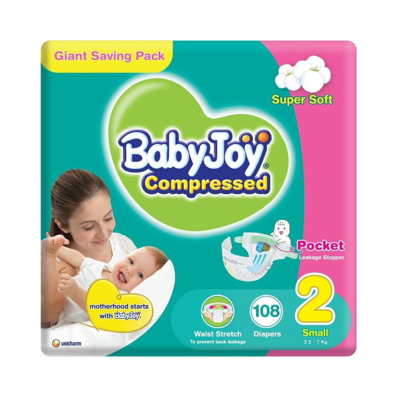 BabyJoy Diamond Core Compressed Diapers Size 2 (S) 3.5-7 kg 108 Diapers