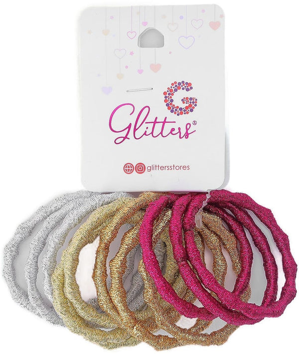 Glitters Trendy Stylish Glitter Hair Ties Stretchy Gold 12 Pieces