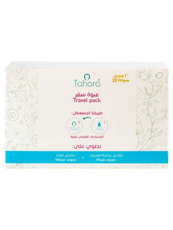 Tahara Travel Wet Wipes, Musk Scented and Pure Water, Alcohol-Free, 20 Wipes