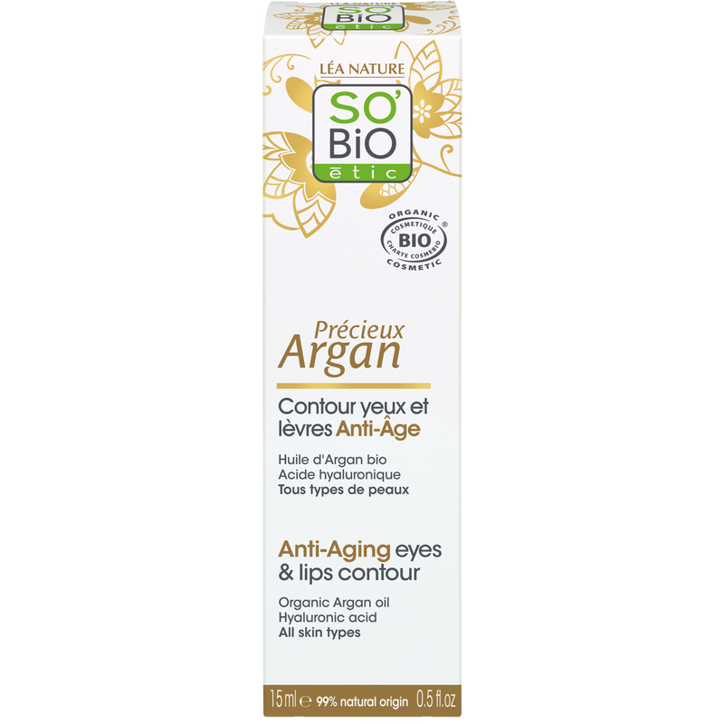 SO'BiO etic Organic Argan Eye and Lip Contour Cream, Hyaluronic Acid, 15ml