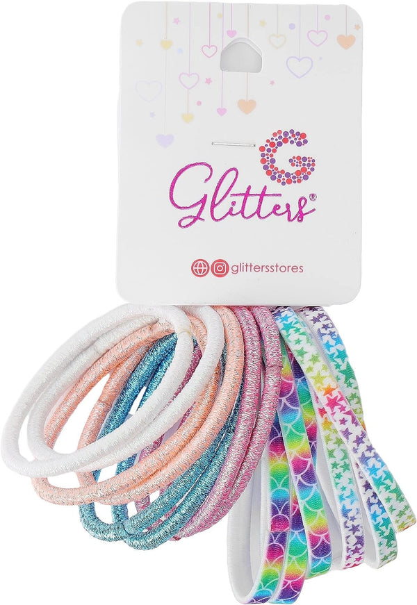 Glitters Glitter Hair Ties, Stretchy Printed Elastics, 14 Pieces