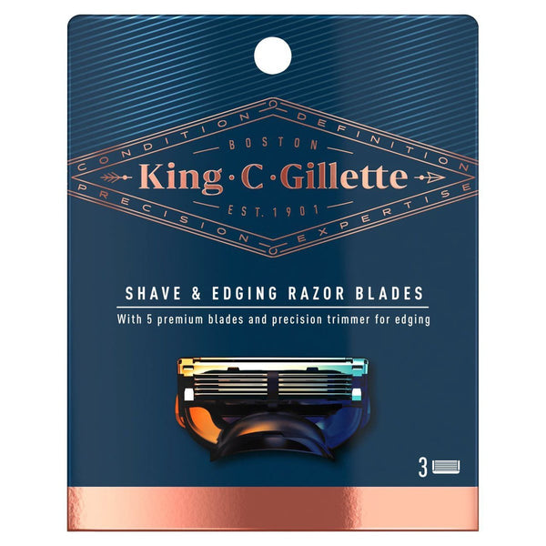 Gillette King C608 Shave and Edging Razor Blade Refills Stainless Steel 3 Cartridges