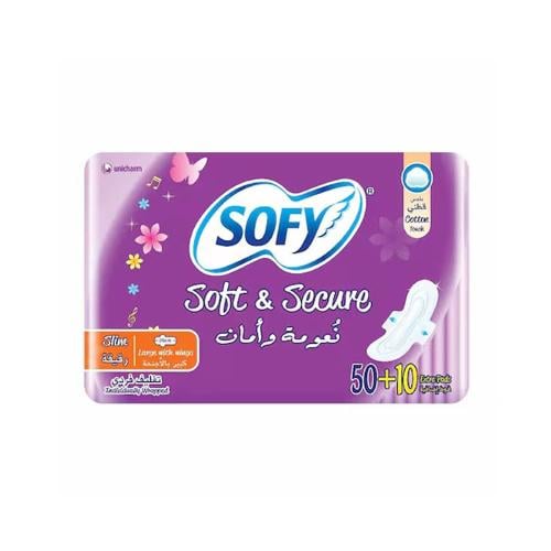 Sofy Soft & Secure Thin Sanitary Pads with Wings, Large 29 cm, 50+10 Extra Pads