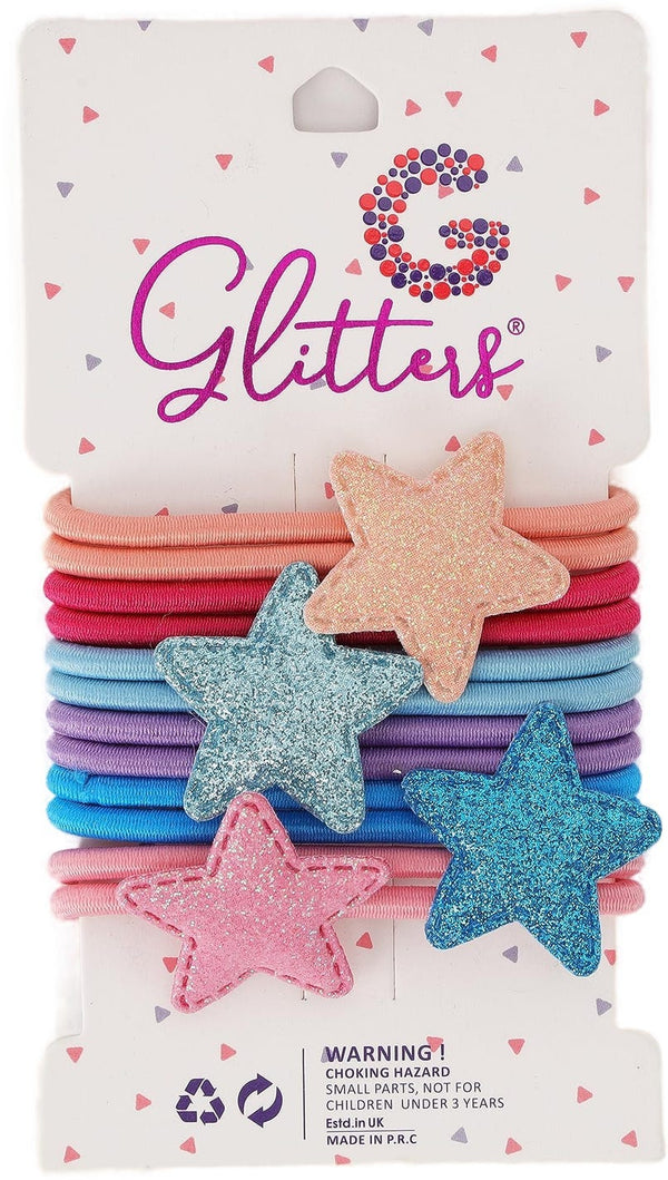Glitters Star Ponytail Hair Ties Glitter Elastic Hair Bands, 10 Pieces #GLT2505
