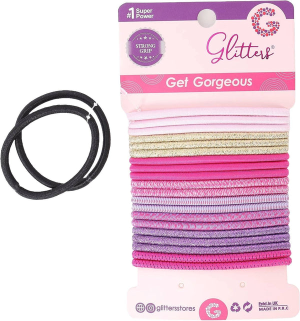 Glitters Glitter Hair Ties Pink Stretchy Elastics 22 Pieces