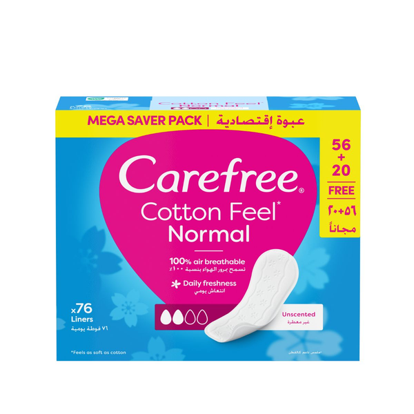 Carefree Cotton Feel Normal Pantyliners Perfume Free 76 Pieces