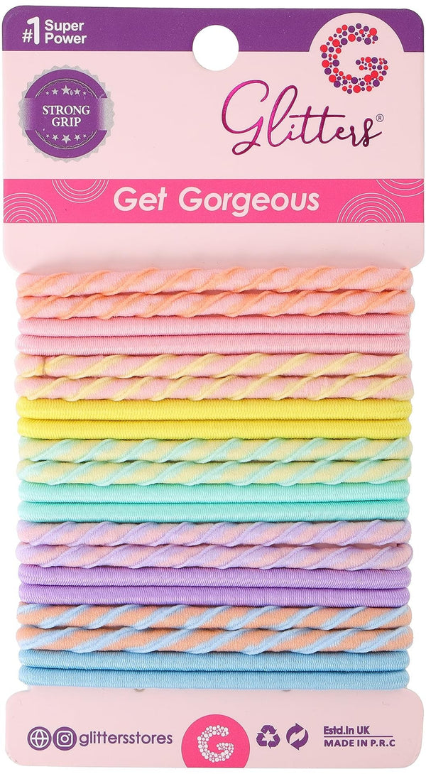 Glitters Trendy Stylish Colored Hair Ties, Soft Stretchy Elastics, 20 Pieces, #GLT2495