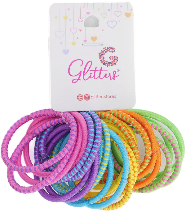 Glitters Trendy Stylish Glitter Hair Ties Colored, Stretchy 24 Pieces #GLT2500