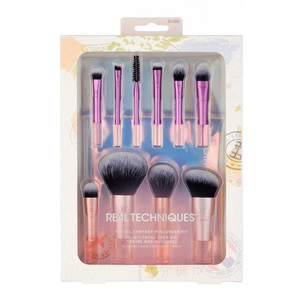 Real Techniques Mini Travel Fantasy Brush Set 10-Piece Face Makeup Kit with Travel Bag