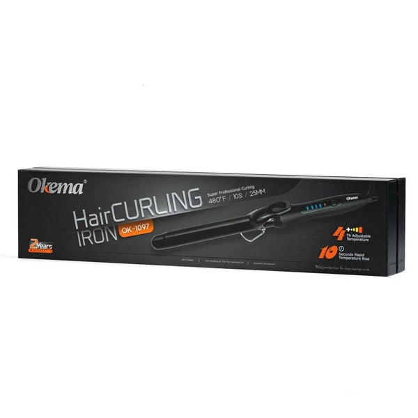 OKEMA OK-1097 Hair Curling Iron, Ceramic Coated 25mm Barrel, Adjustable 420480F Heat, 220240V 35W