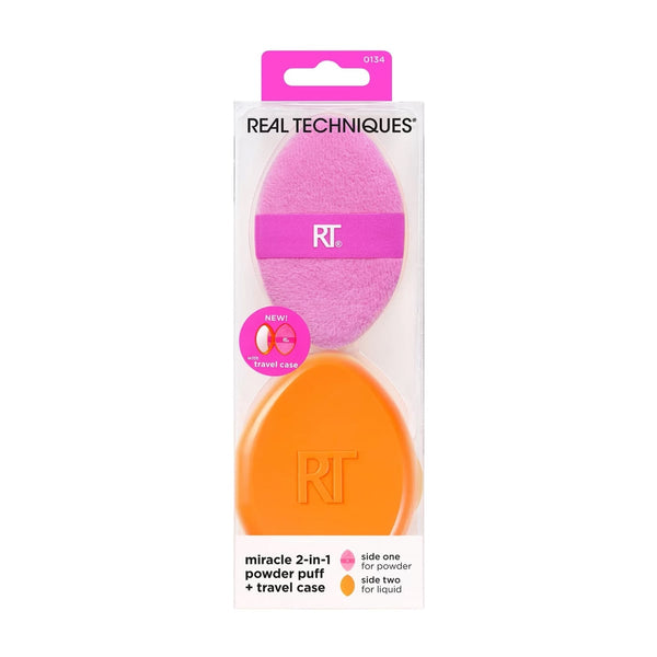 Real Techniques Miracle 2-in-1 Powder Puff with Case, Dual-Sided Makeup Applicator