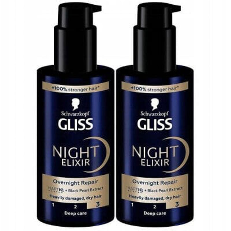 Schwarzkopf Gliss Night Elixir Overnight Repair Hair Serum HAPTIQ Black Pearl 100 ml