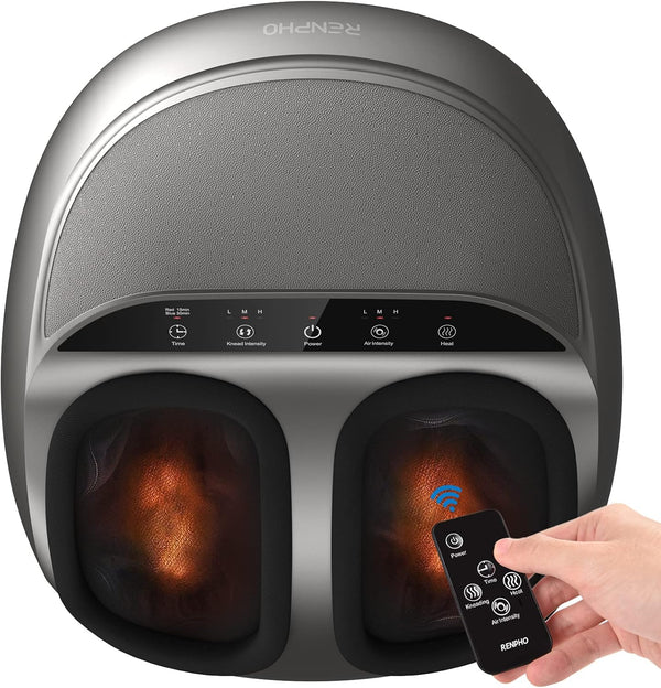 RENPHO Shiatsu Foot Massager with Remote Control, Heat, Compression and Deep Kneading, Silver