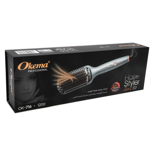 Okema OK716 2-in-1 Heated Hair Brush and Straightener Ionic Technology
