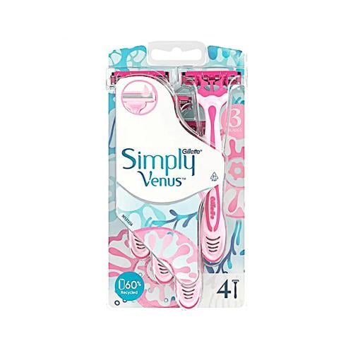 Gillette Simply Venus 3-Blade Razors with Moisturizing Strip, 4 Pieces