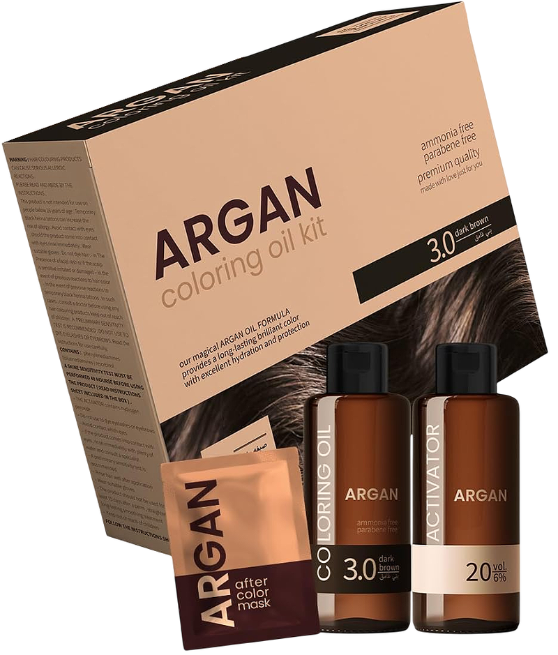 ARGAN COLORING OIL Hair Color Cream Kit Argan Oil Dark Brown 3.0 75 ml