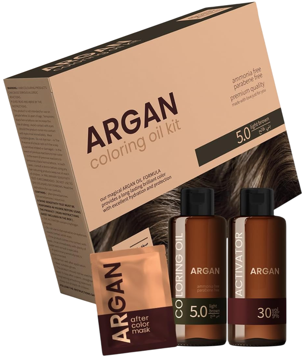 ARGAN COLORING OIL Hair Coloring Cream Kit Argan Oil Light Brown 5.0 75 ml
