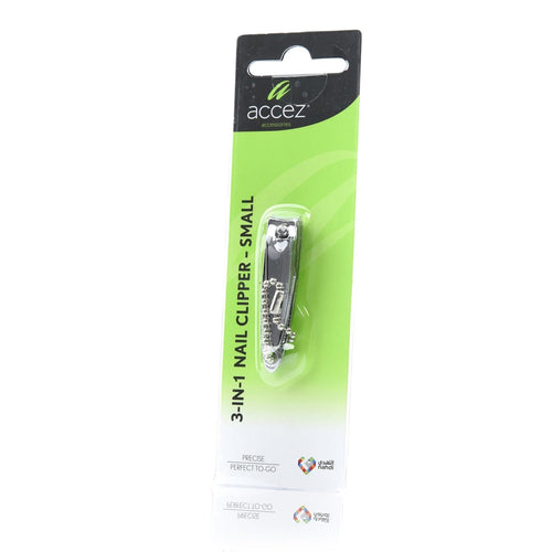 Accez 3-IN-1 Nail Clipper Small Stainless Steel with File and Cleaner, 1 Pc