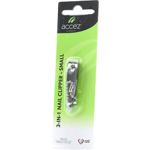 Accez 3-IN-1 Nail Clipper Small Stainless Steel with File and Cleaner, 1 Pc