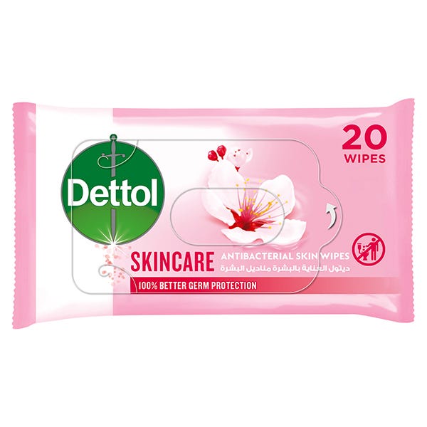 Dettol Skincare Skin Wipes pH-Neutral Moisturizing Facial and Hand Wipes, 20 Count