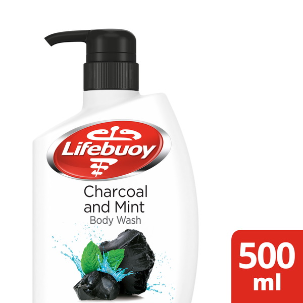 Lifebuoy Charcoal & Mint Antibacterial Body Wash, Pump Bottle, 500 ml
