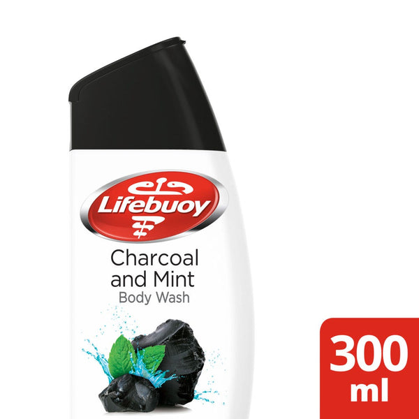Lifebuoy Charcoal & Mint Body Wash with Loofah, 300 ml Pump Bottle