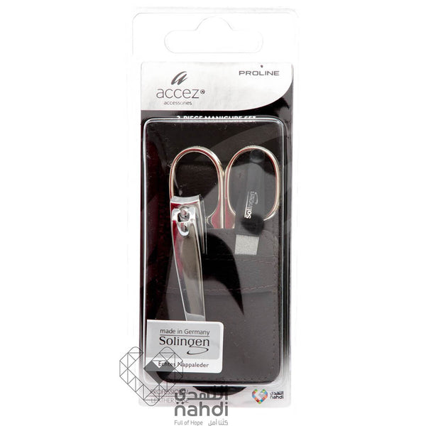 Accez Solingen Manicure Set, 3-Piece Nail Grooming Kit, Black
