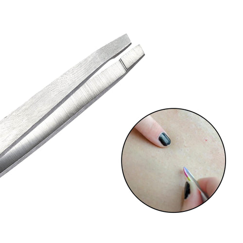 Accez Straight Tweezers Stainless Steel Square Tip Anti-Slip Grip 1 Pc