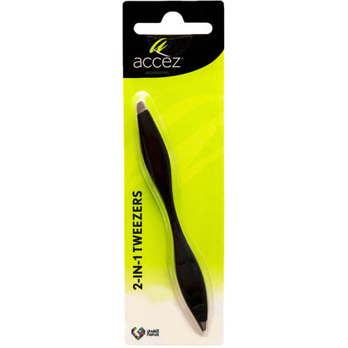 Accez 2-in-1 Tweezers Stainless Steel Dual-Sided Angled and Pointed Tips, 1 Piece