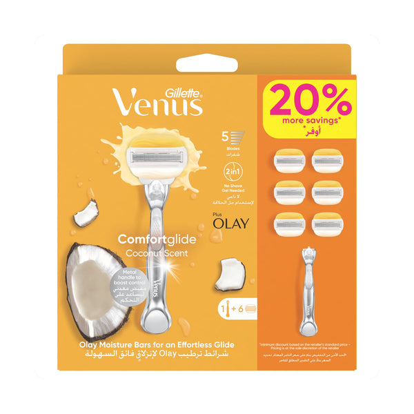 Gillette Venus Comfortglide Coconut Scent Razor Kit, 5 Blades, Olay Moisture Bars