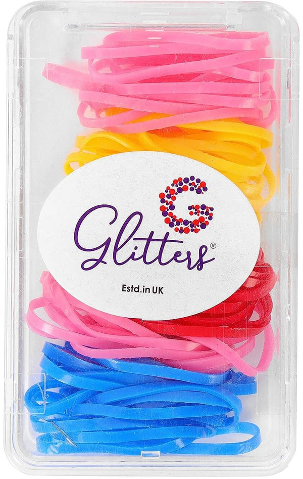 GLITTERS Medium Solid Colour Hair Elastics, Stretchy Ponytail Bands, 5 Pieces, Assorted Colors