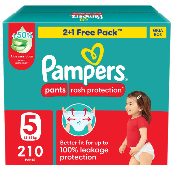Pampers Pants Size 5 Diaper Pants Aloe Vera Lotion 12-18 kg 210 Count