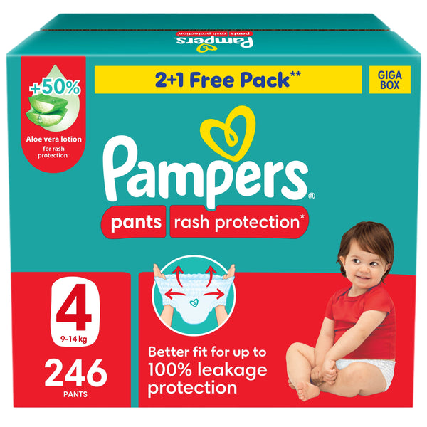 Pampers Pants Size 4 9-14 kg Giga Box 246 Count Aloe Vera Lotion