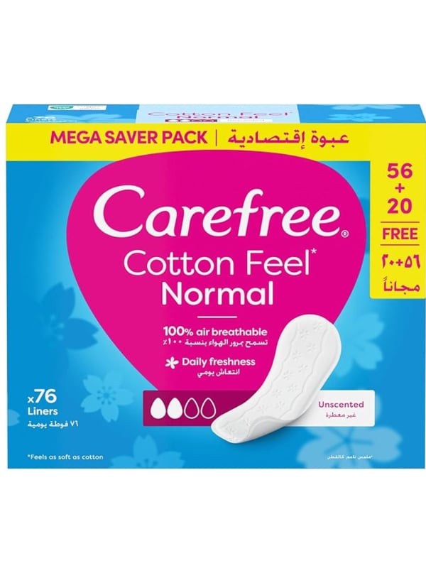 Carefree Normal Daily Liners Cotton Extract Fragrance Free 76 Pieces