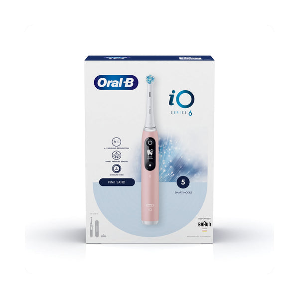 Oral-B iO6 Rechargeable Electric Toothbrush Pink Sand, 5 Smart Modes, AI Pressure Sensor