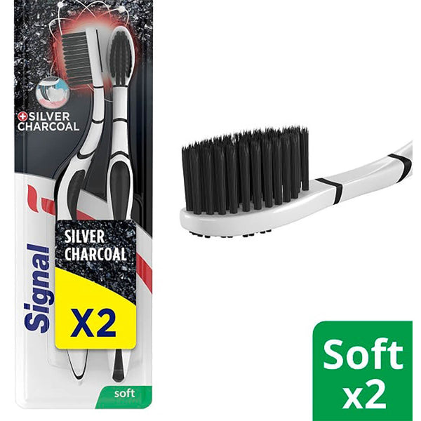 Signal Silver Charcoal Soft Toothbrushes, Ultra-Thin Bristles, 2 Pieces