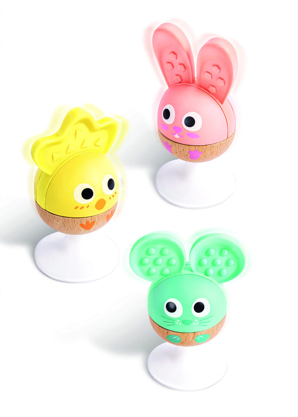 Hape Cheery Critter Teether Rattle Trio with Silicone Ears and Suction Cups