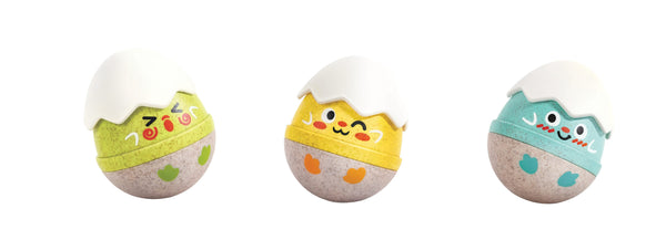 Hape Happy Hatchlings Wobble Egg Musical Rattles, Soft Silicone Teethers, 3-Piece Set