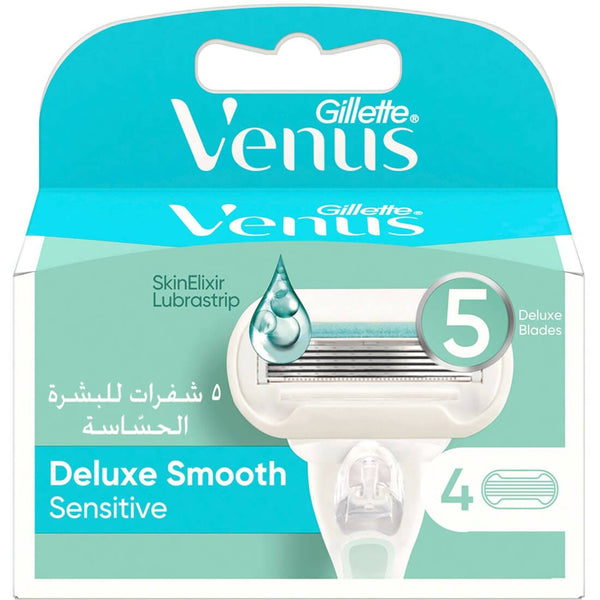 Gillette Venus Extra Smooth Sensitive Razor Blade Refills SkinElixir 5-Blade 4 Pieces