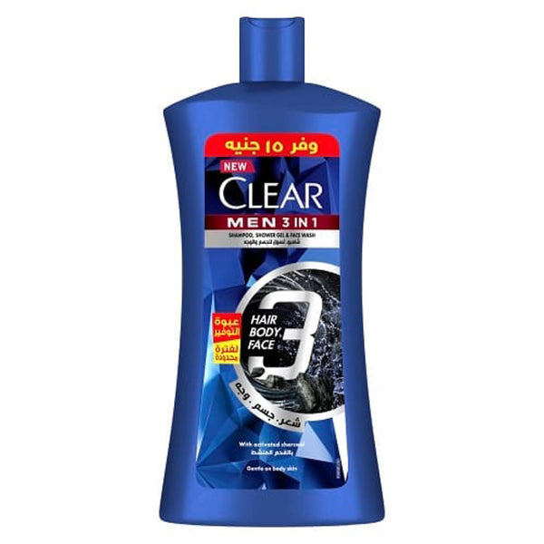 Clear Men Complete Care 3-in-1 Shampoo Activated Charcoal Hair Body Face 900 ml