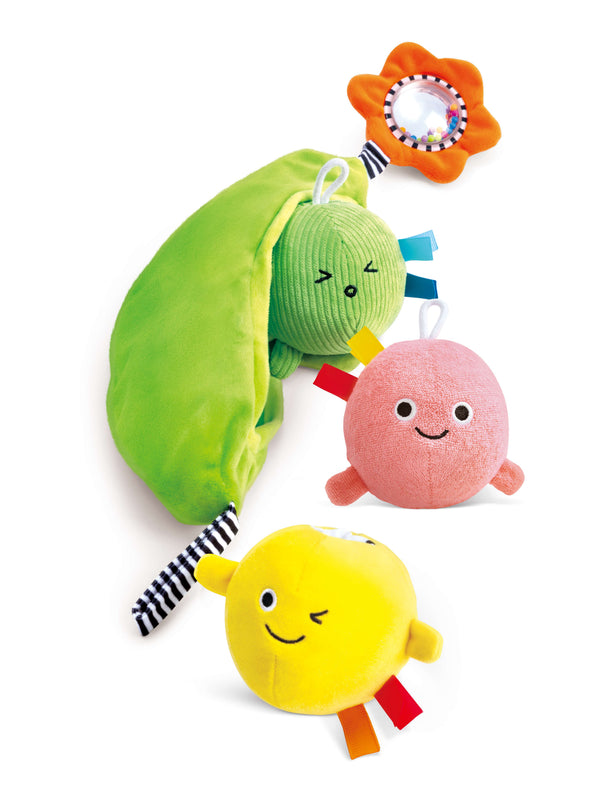 Hape Pea Pod Pals Sensory Baby Toy with Textures, Sounds and Stroller Attachment