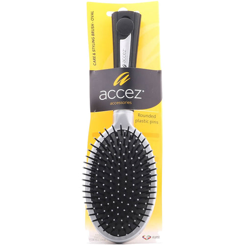 Accez Care & Styling Oval Hair Brush Cushioned Head Rounded Pins Silver 1 Piece