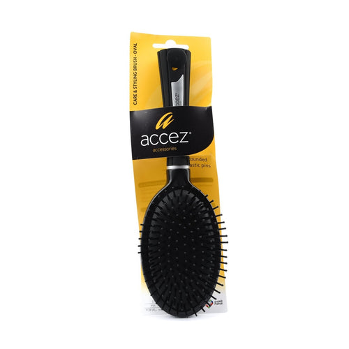 Accez Care & Styling Oval Hair Brush, Black, Rounded Soft-Tip Pins