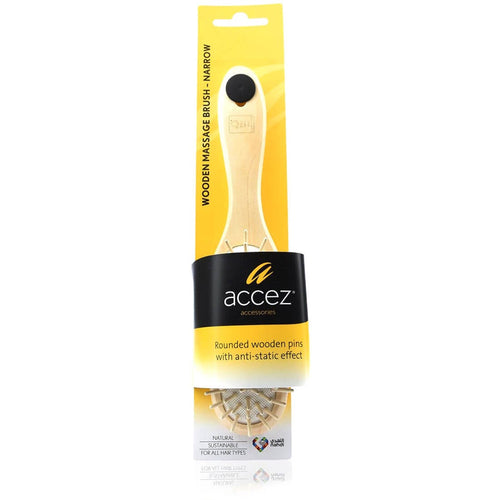 Accez Wooden Massage Hair Brush Narrow Rounded Pins 1 Pc