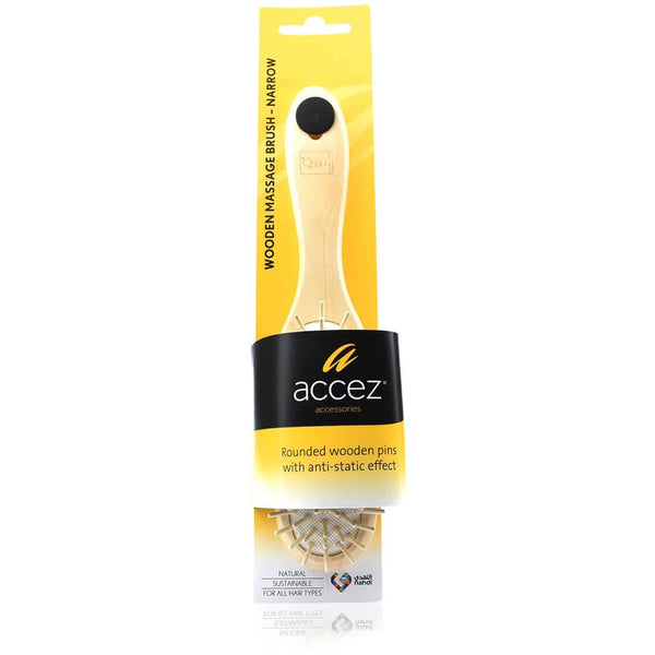 Accez Wooden Massage Hair Brush Narrow Rounded Pins 1 Pc