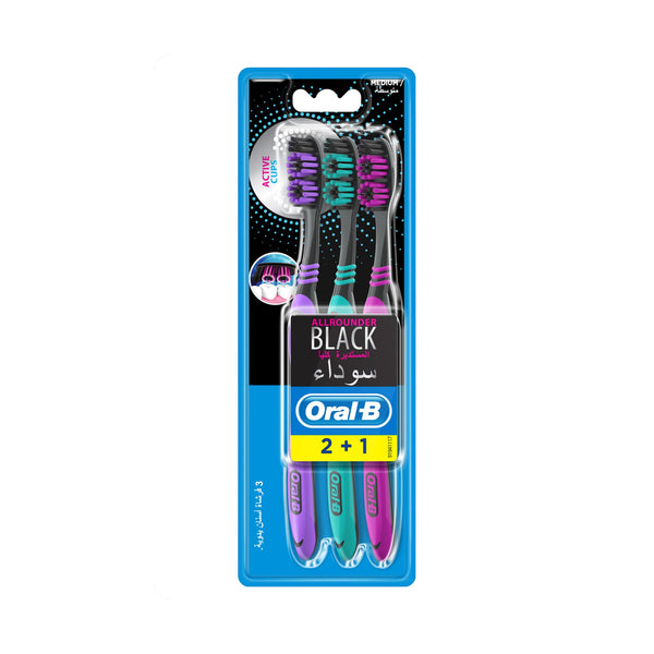 Oral-B Allrounder Medium Bristle Toothbrushes Black 2+1 Pack