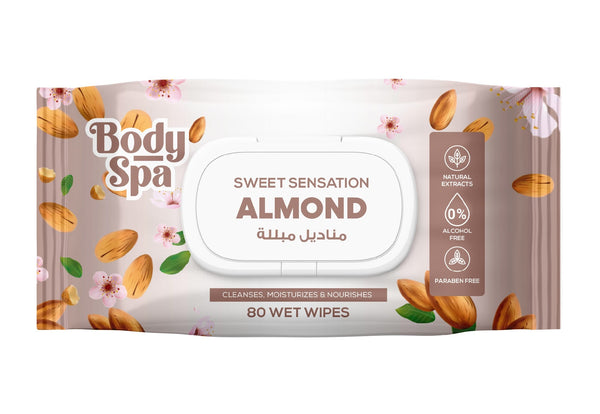 Body Spa Wet Wipes Almond Scented with Aloe, Glycerin and Sweet Almond Oil, 80 Sheets