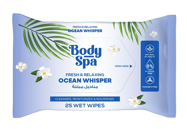 Body Spa Wet Wipes Ocean Whisper, Aloe and Chamomile, 25 Sheets